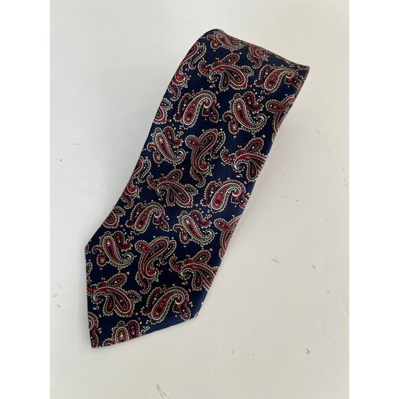 Ballymoor Men's Silk Neck Tie Navy Blue & Red Paisley JL - Picture 1 of 7